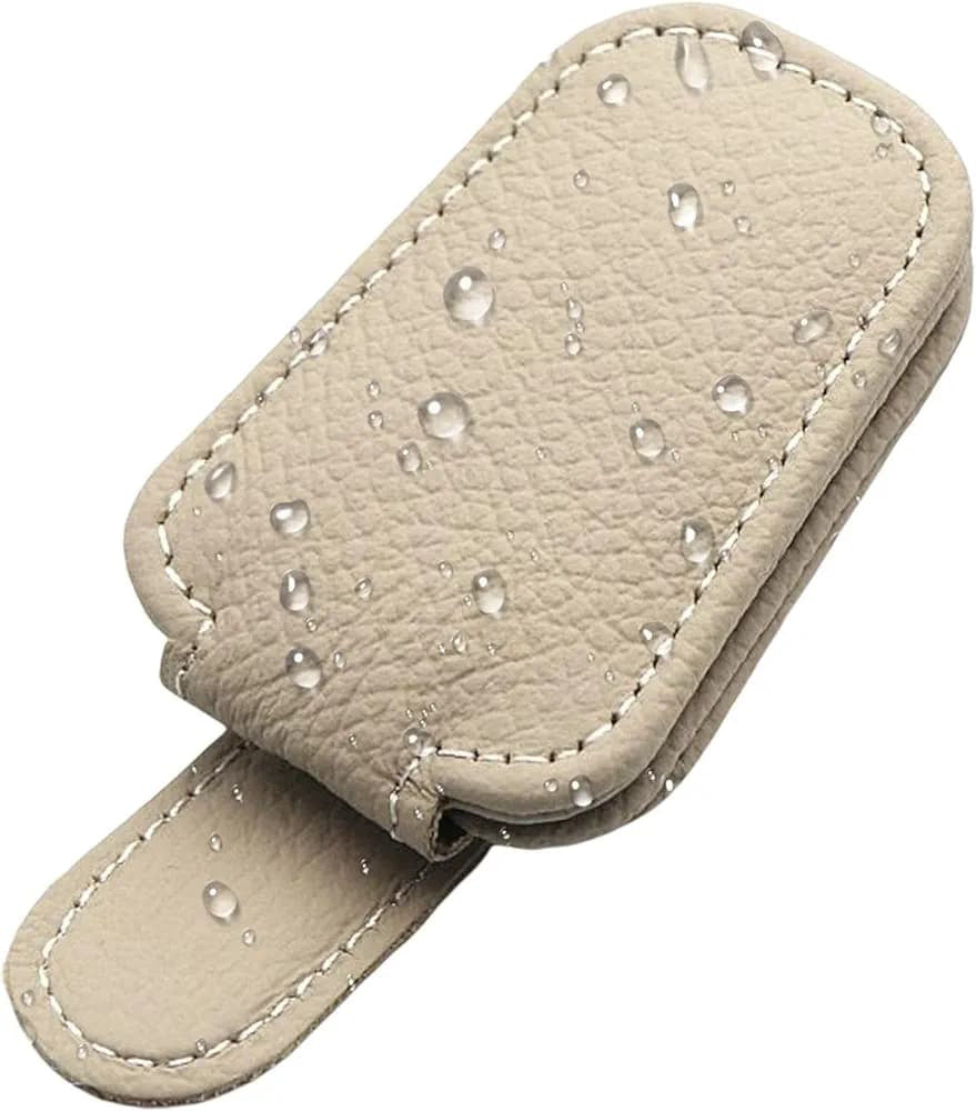 Multifunctional Magnetic Sunglasses Holder Pu Leather Soft Visor Clip BEIGE