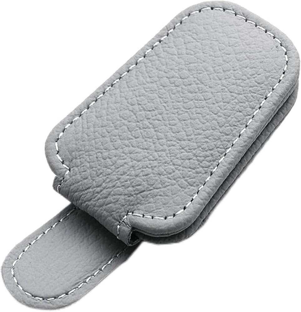 Multifunctional Magnetic Sunglasses Holder Pu Leather Soft Visor Clip GRAY