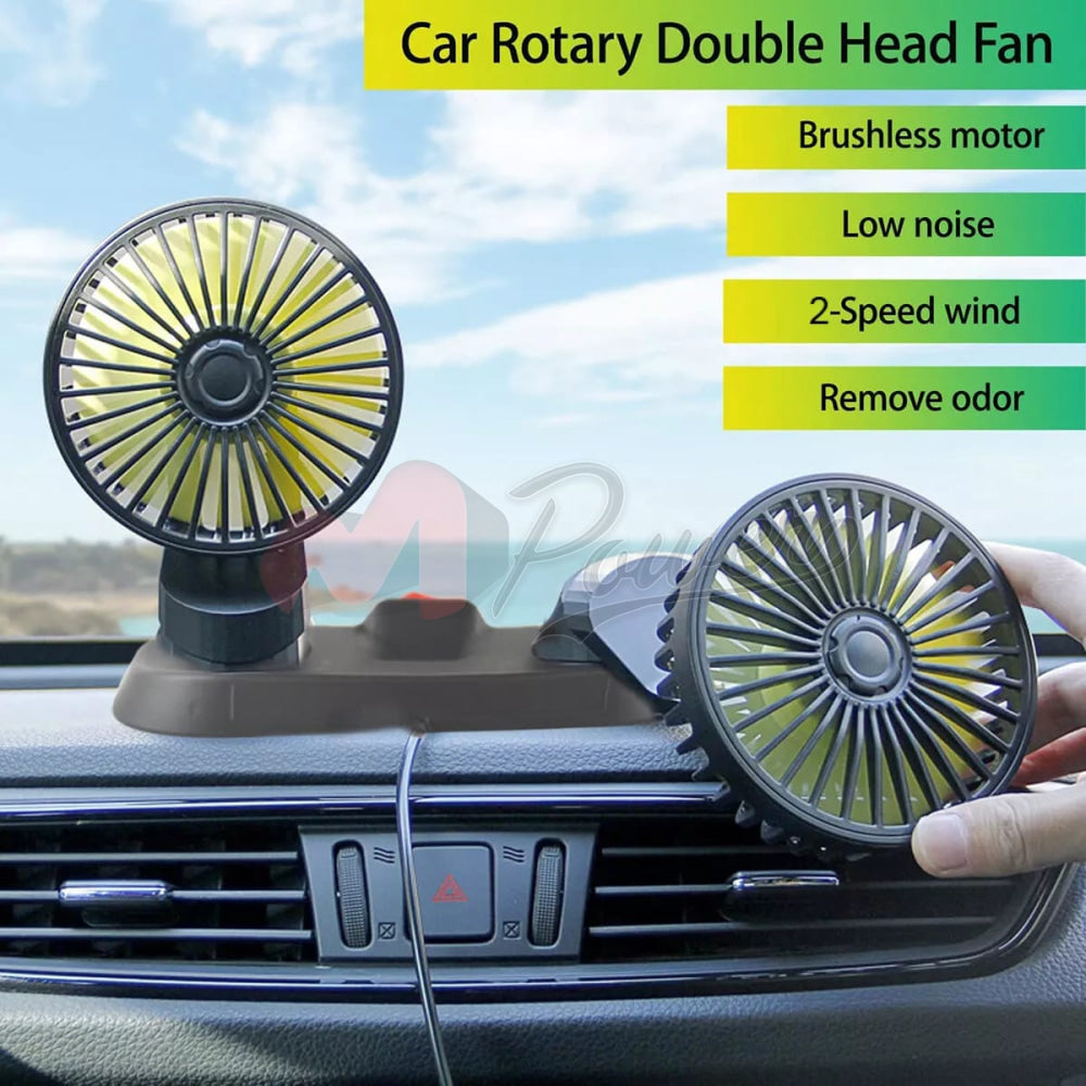 360 Rotatable Car Portable Fan 12V Dual Head Cigarette Lighter Interface