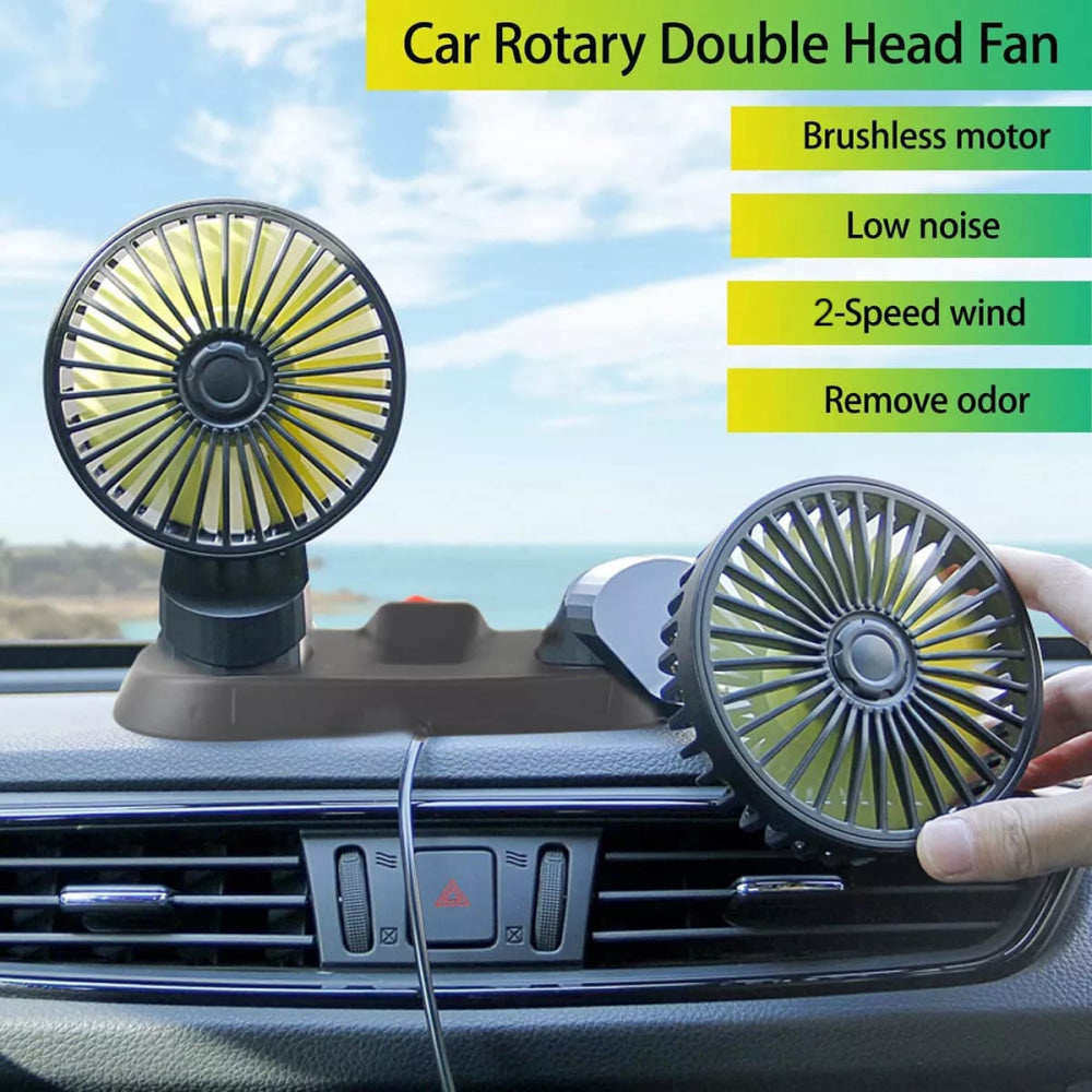 360 Rotatable Car Portable Fan 12V Dual Head Cigarette Lighter Interface