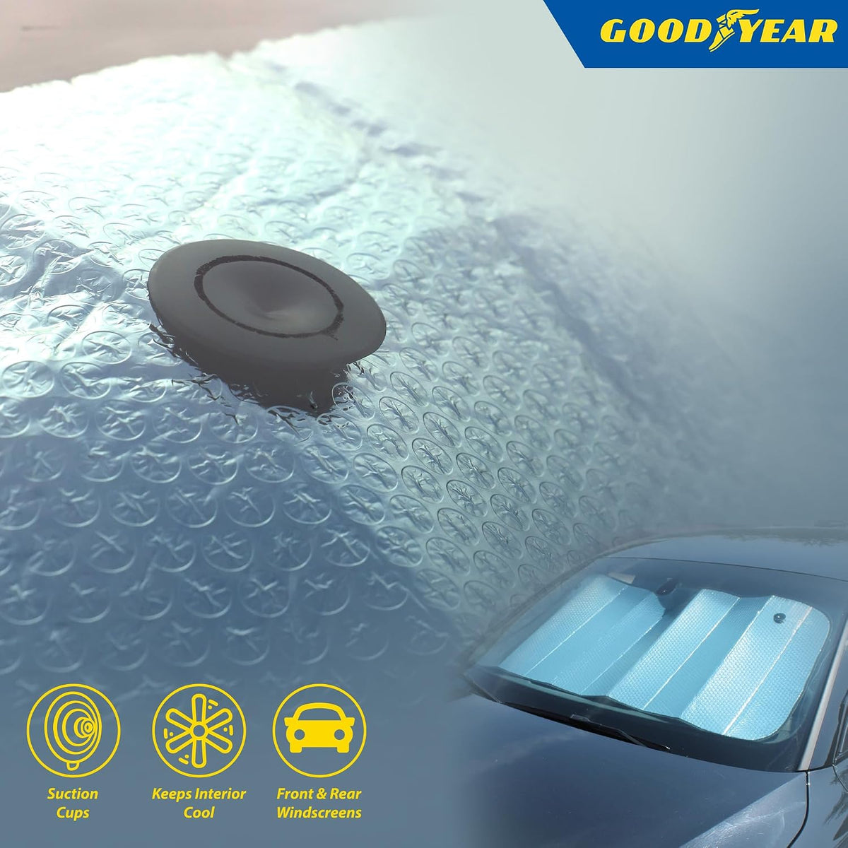 Goodyear Windshield Sun Shade | Heat Blocker with Secure Suction Cups
