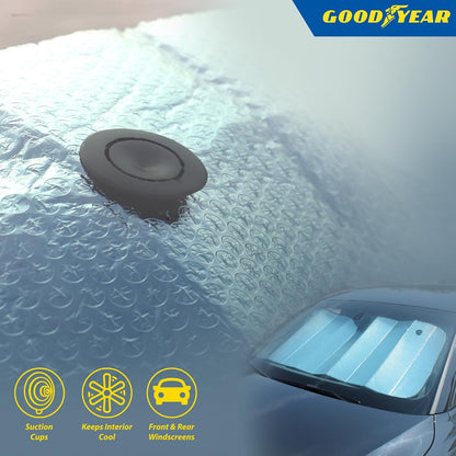 Goodyear Windshield Sun Shade | Heat Blocker with Secure Suction Cups