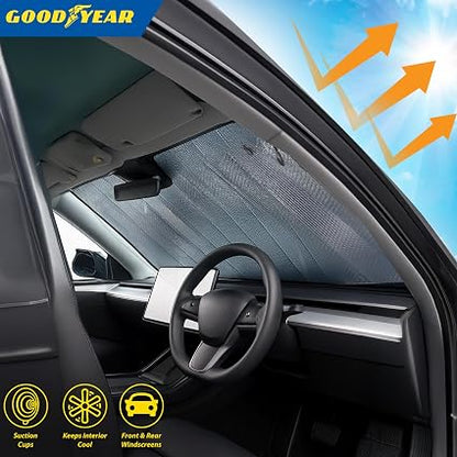 Goodyear Windshield Sun Shade | Heat Blocker with Secure Suction Cups