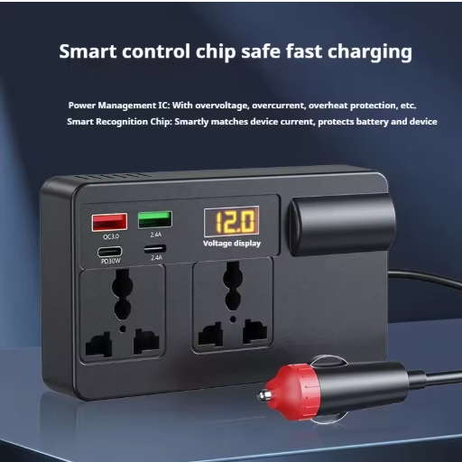 Universal 200W Car Inverter — DC 12V/24V to 110V/220V with Smart USB/PD/Type-C Charging