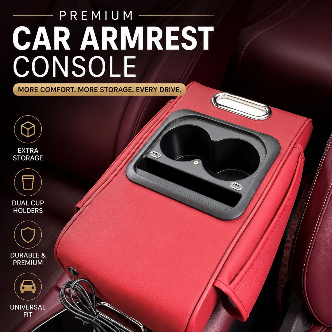 Multi-Function Car Armrest with Tissue Box Cup Holder & LED Star Light