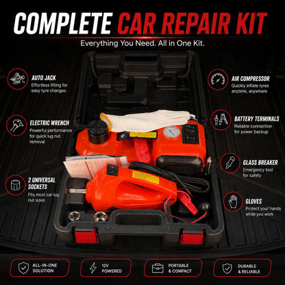 3IN1 Car Jack, Compressor & Electric Wrench Set 12v