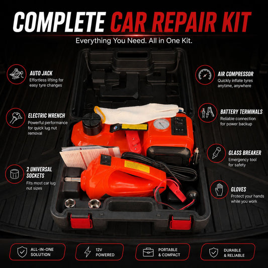 3IN1 Car Jack, Compressor & Electric Wrench Set 12v