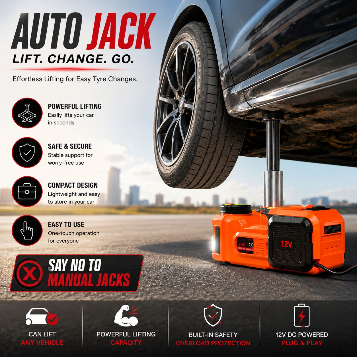 3IN1 Car Jack, Compressor & Electric Wrench Set 12v