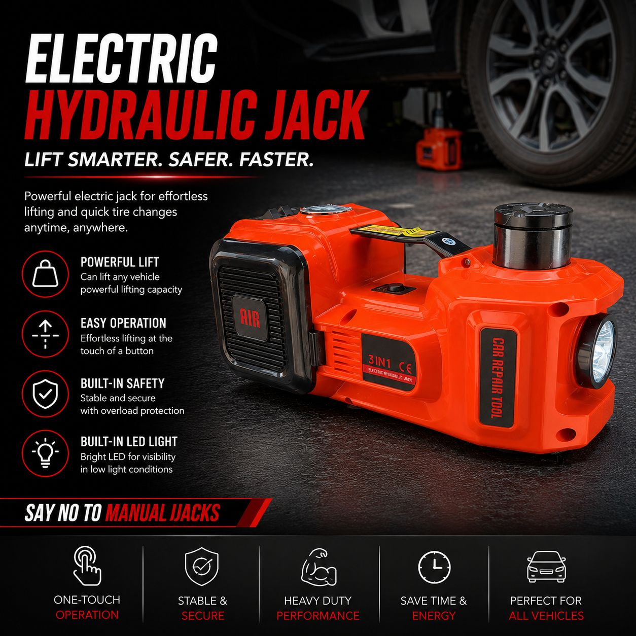 3IN1 Car Jack, Compressor & Electric Wrench Set 12v