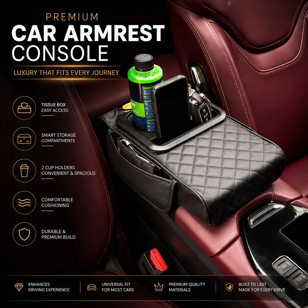 Premium Car Cup Holder Armrest Console