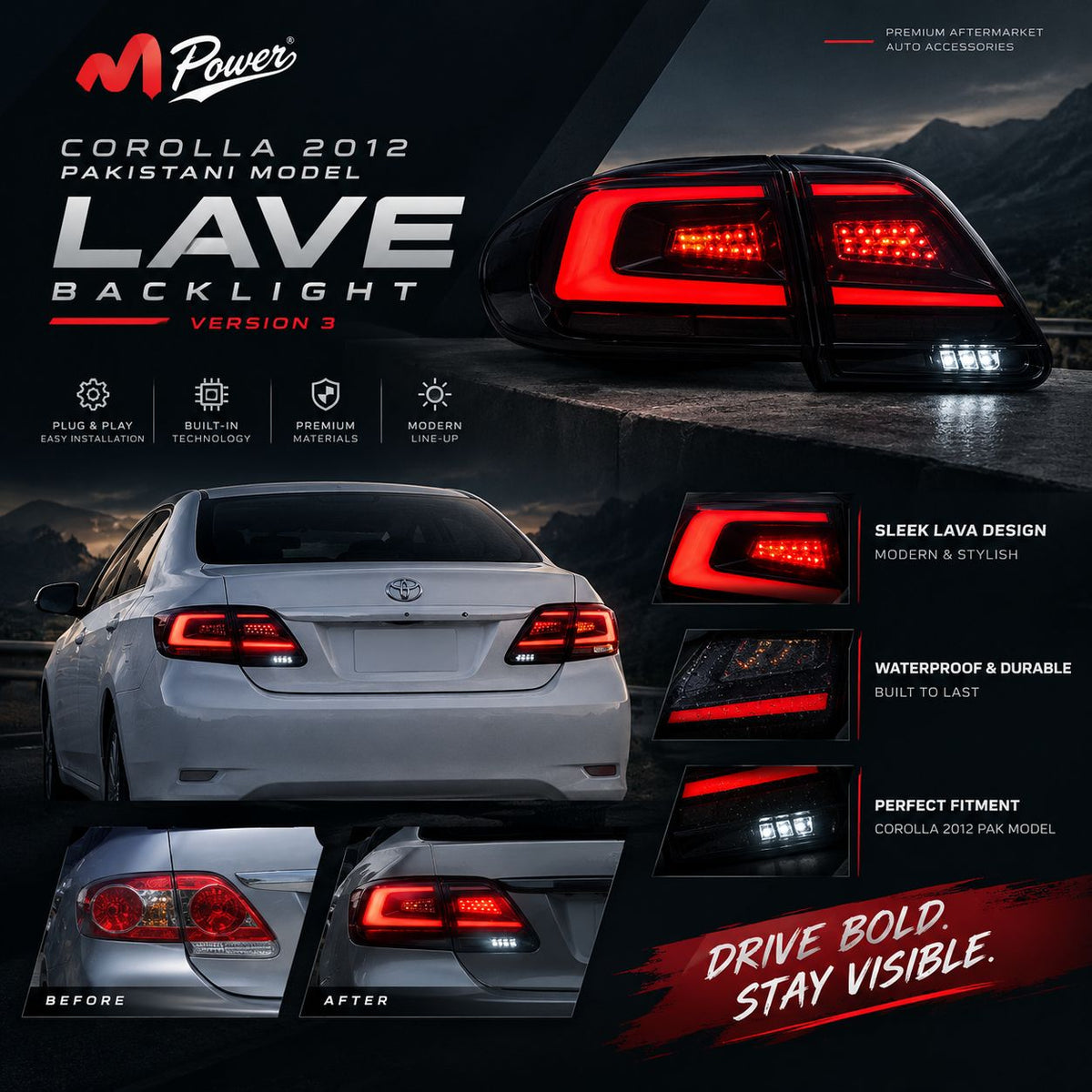 Toyota Corolla Lava style Backlights 2012 Premium Black Edition