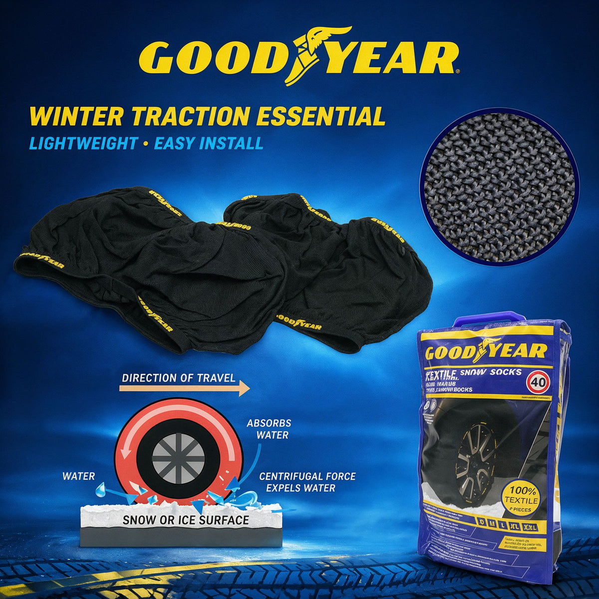 Goodyear Snow Socks – Textile Snow Chains (Set of 2)