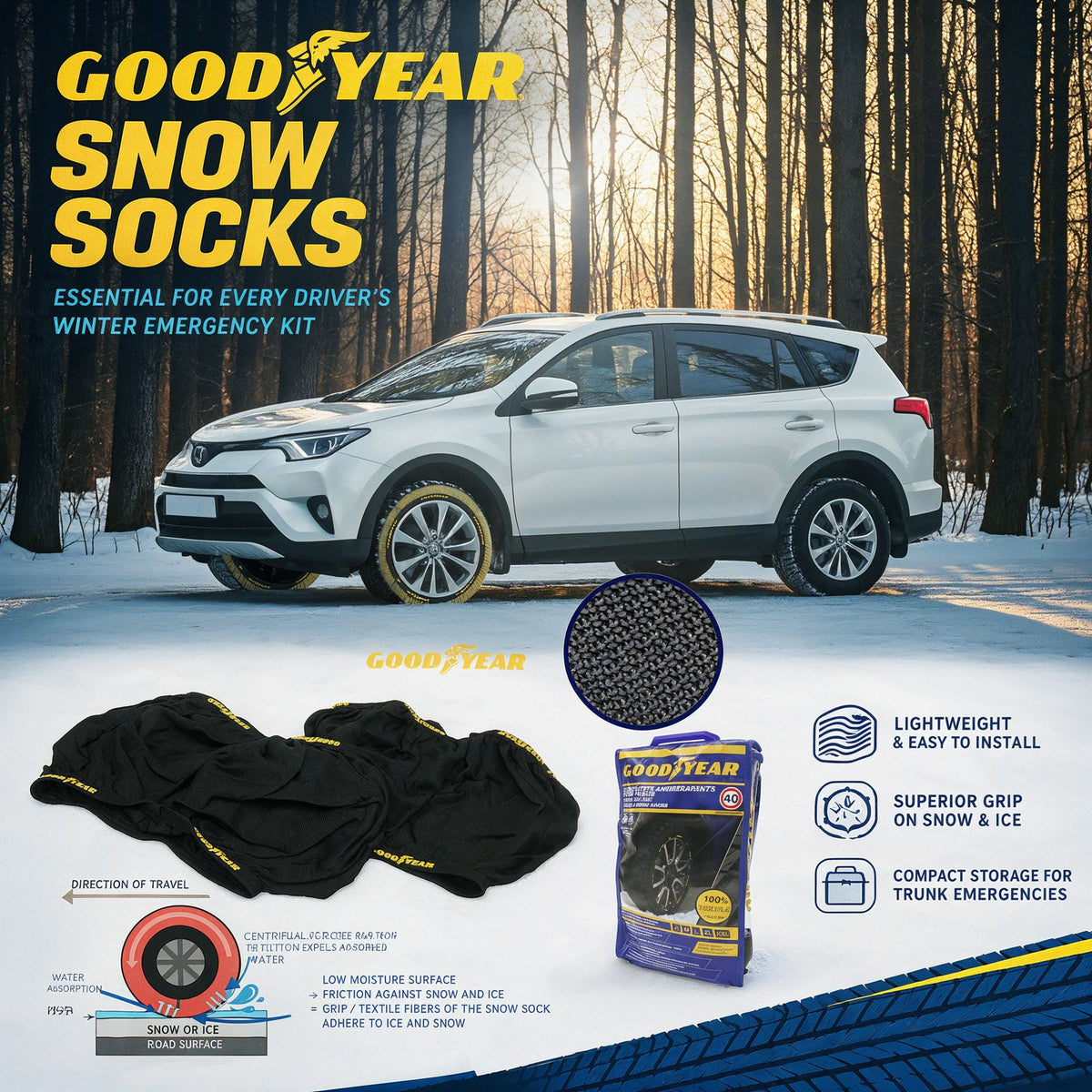 Goodyear Snow Socks – Textile Snow Chains (Set of 2)