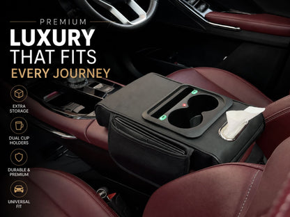 Multi-Function Car Armrest with Tissue Box Cup Holder & LED Star Light