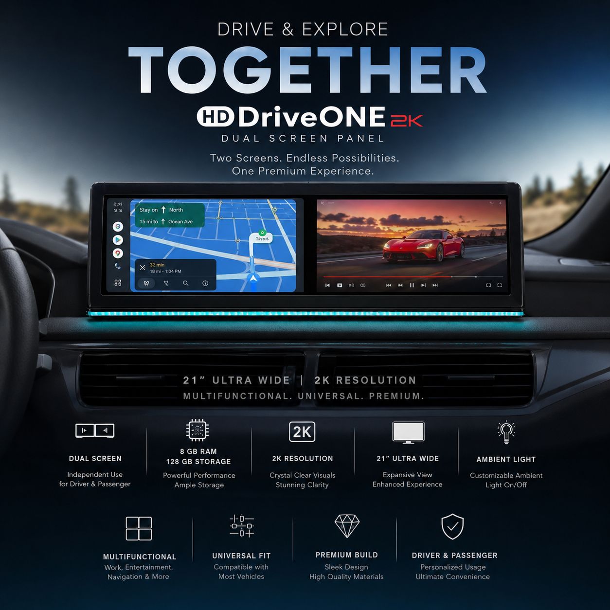 Universal Dual Screen Panel By Hd Drive One 2K
