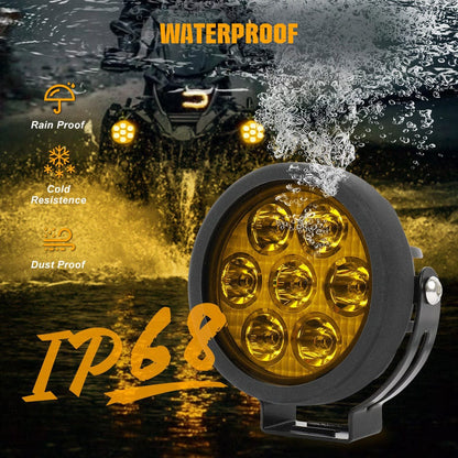 Dual Season 4.5Inch White Beam Round Light With Yellow Covers 2Pcs For Jeep Car Bike