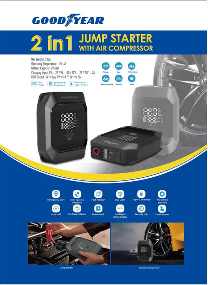 Goodyear Digital 2in1 Jump Starter With Air Compressor