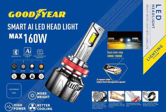 Goodyear Smart AI High Power Dual Color Head Light Led App Controlled 160Watt