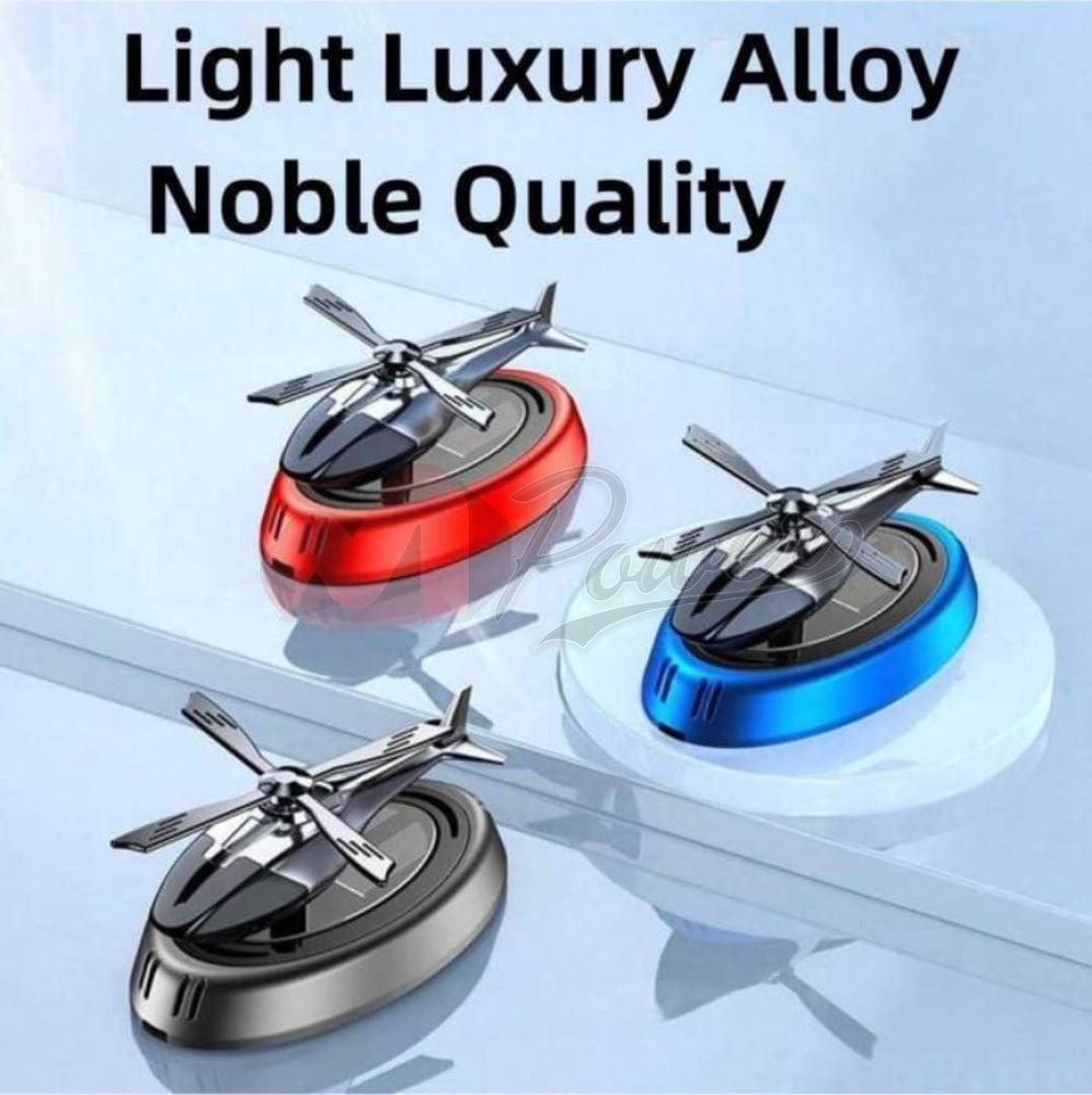 Helicopter Alloy Silver Solar Powered Rotating Fan With Air Freshener Refill Mix Colors
