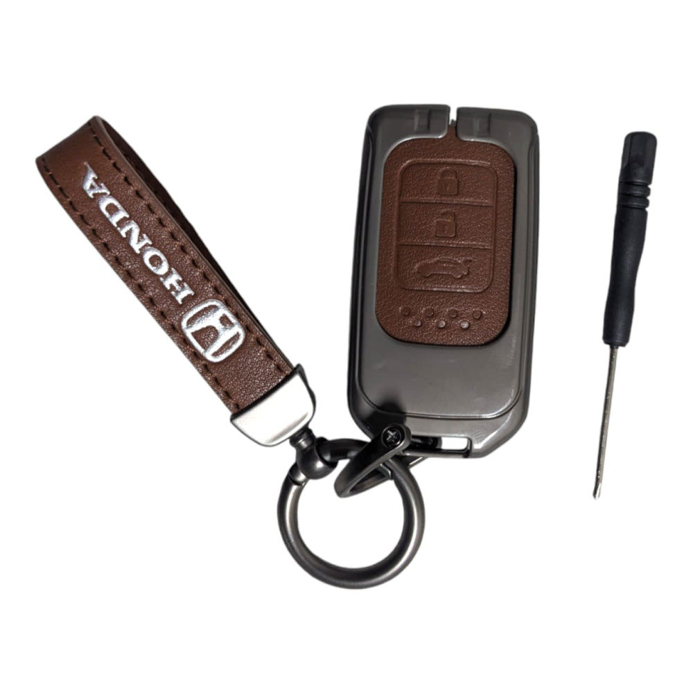 Honda Civic 2017 3 Button Protective Zinc Alloy Remote Key Cover Leather