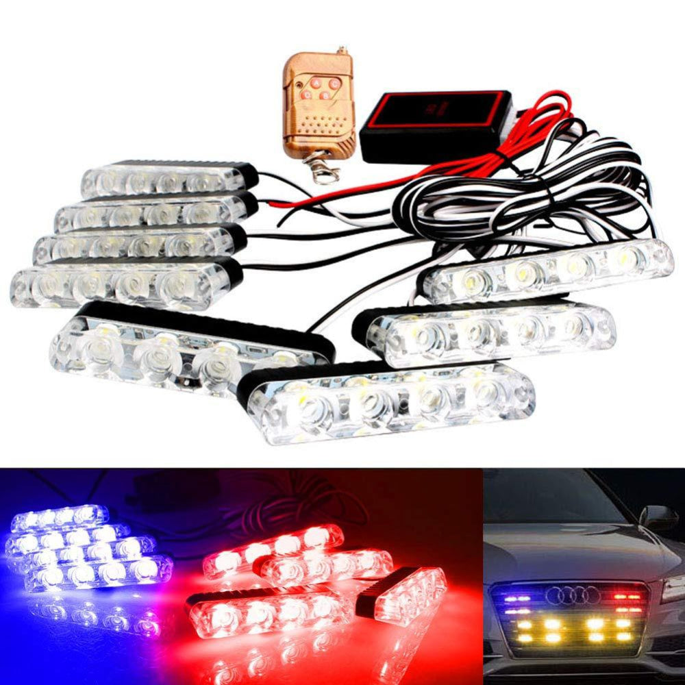 Led Strobe Police Dashboard Flash Light With Remote Multi Modes (Red Blue) 4Pc 8Pcs