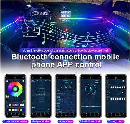 7 Color Streamer Car Music Ambient Light Strip Flexible Rgb App Remote 18 In 1