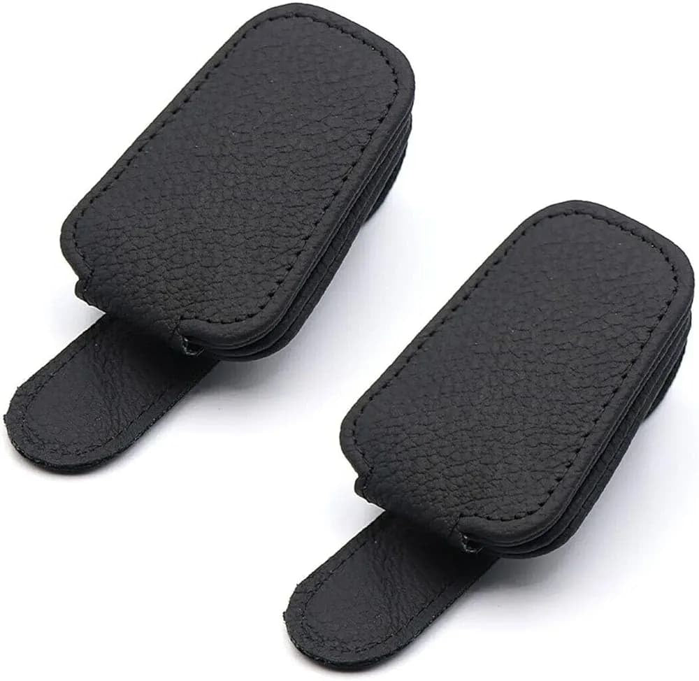 Multifunctional Magnetic Sunglasses Holder Pu Leather Soft Visor Clip BLACK