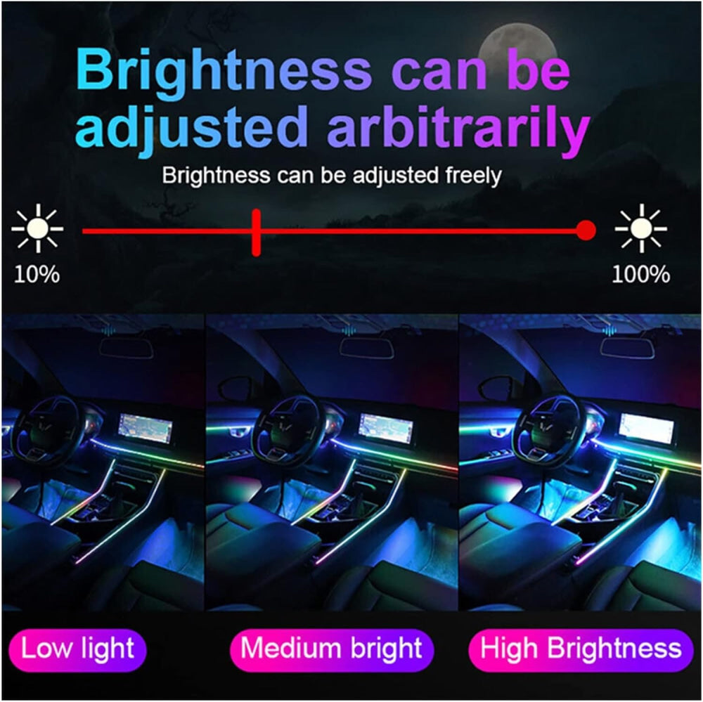 7 Color Streamer Car Music Ambient Light Strip Flexible Rgb App Remote 18 In 1