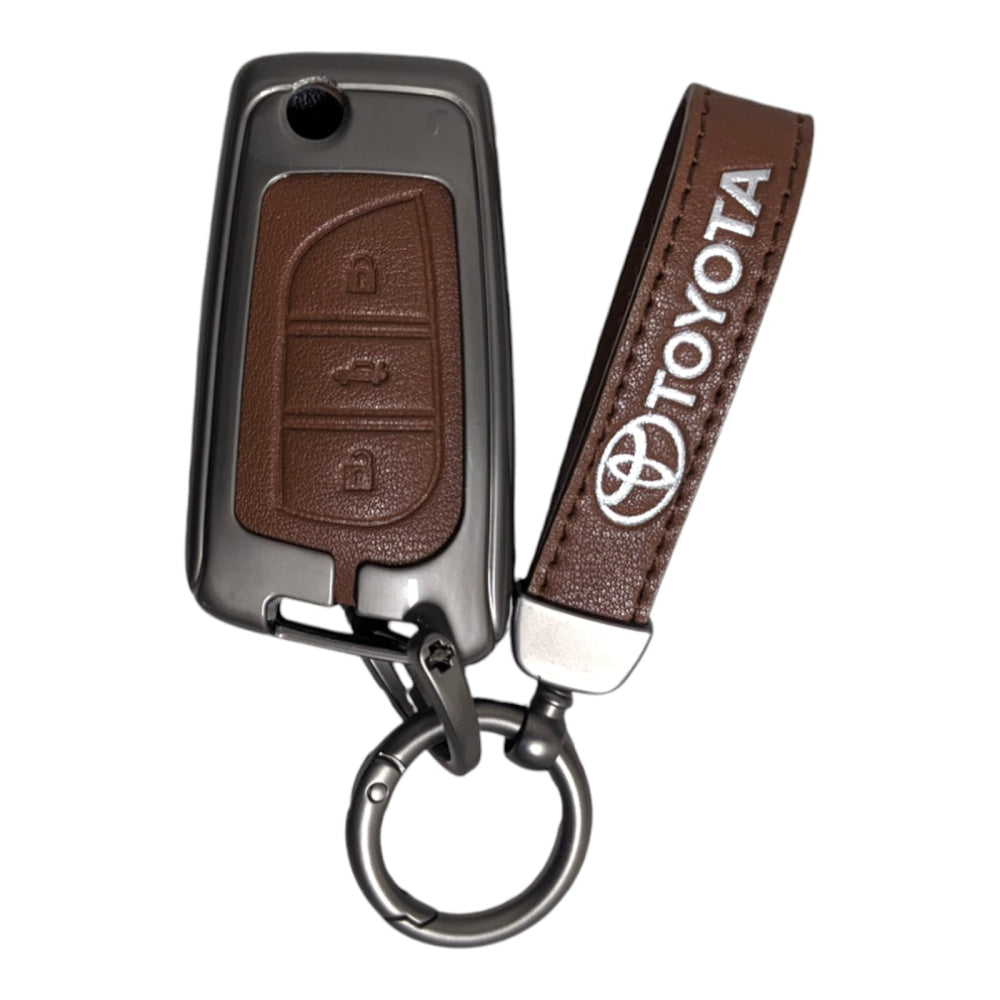 Toyota Honda Protective Zinc Alloy & Leather Remote Key Cover Corolla Folding 2018