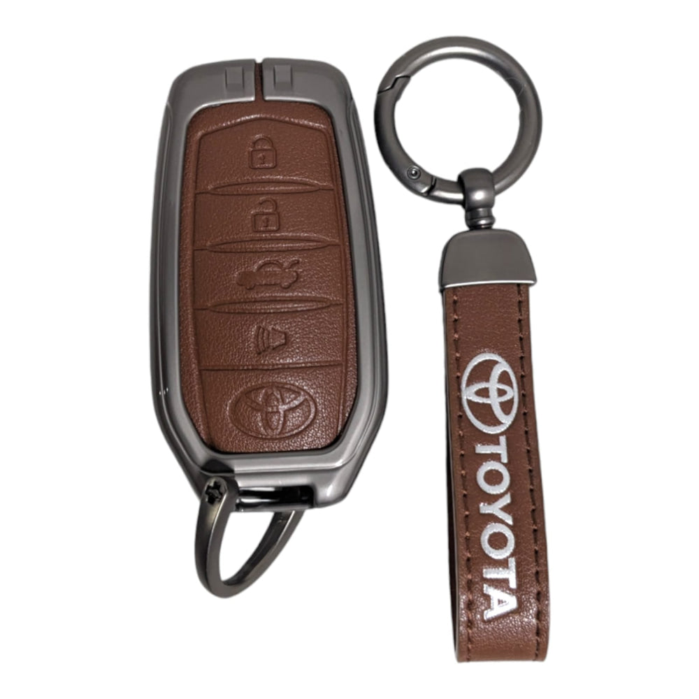 Toyota Honda Protective Zinc Alloy & Leather Remote Key Cover Fortuner 4 Button